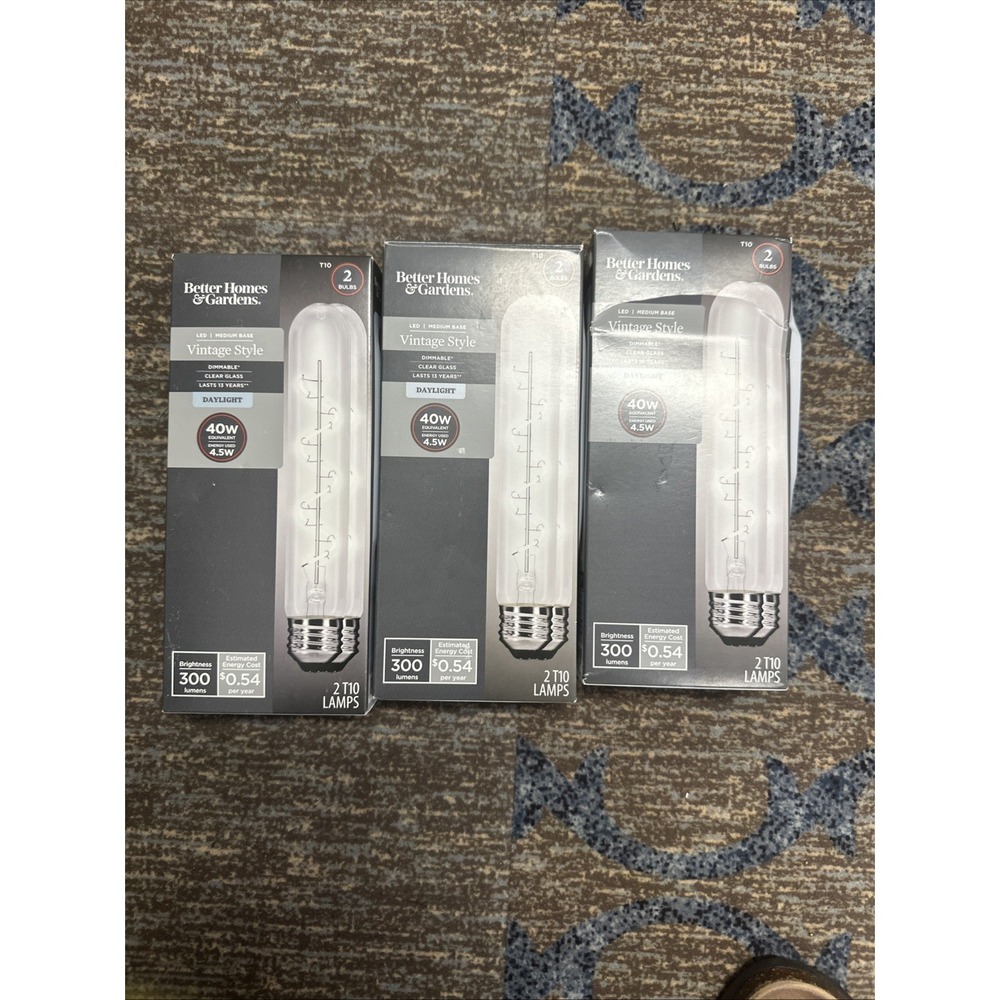 3 Boxes Better‎ Homes & Gardens LED Tube Vintage Bulb 2-Pk T10 40W-6 Bulbs Total